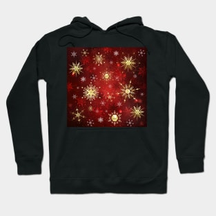 Golden Snowflakes on Red Background Hoodie
